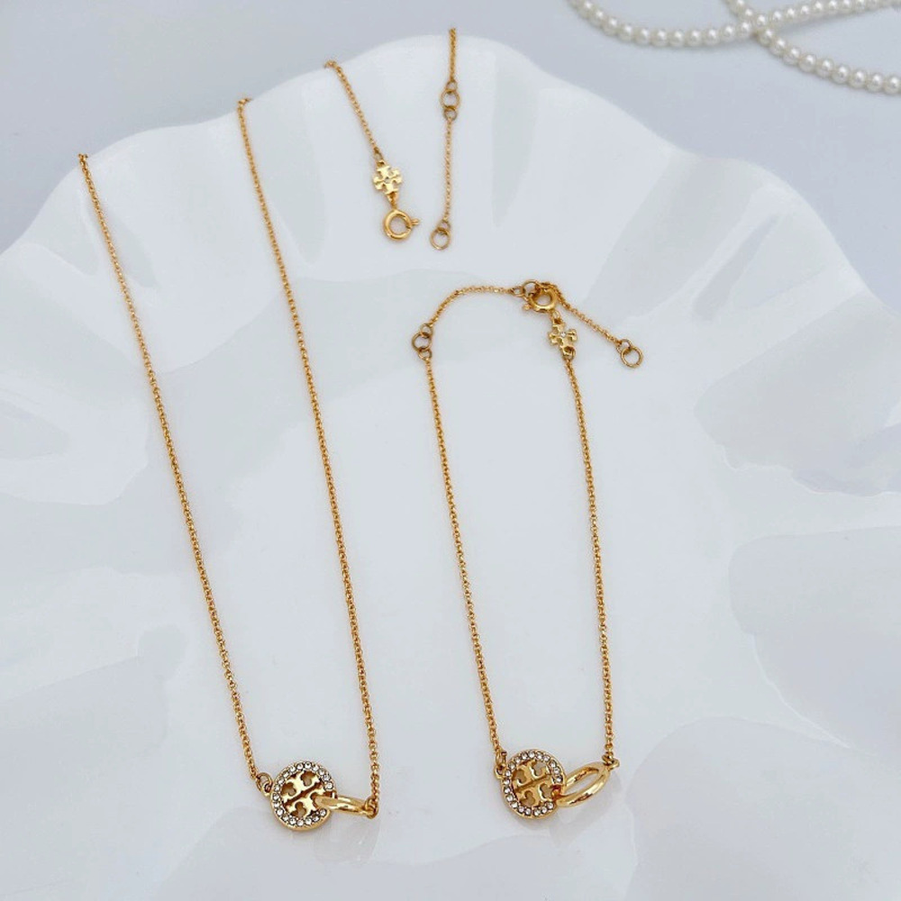 Tory Burch Letter Necklace Zircon Bracelet Set